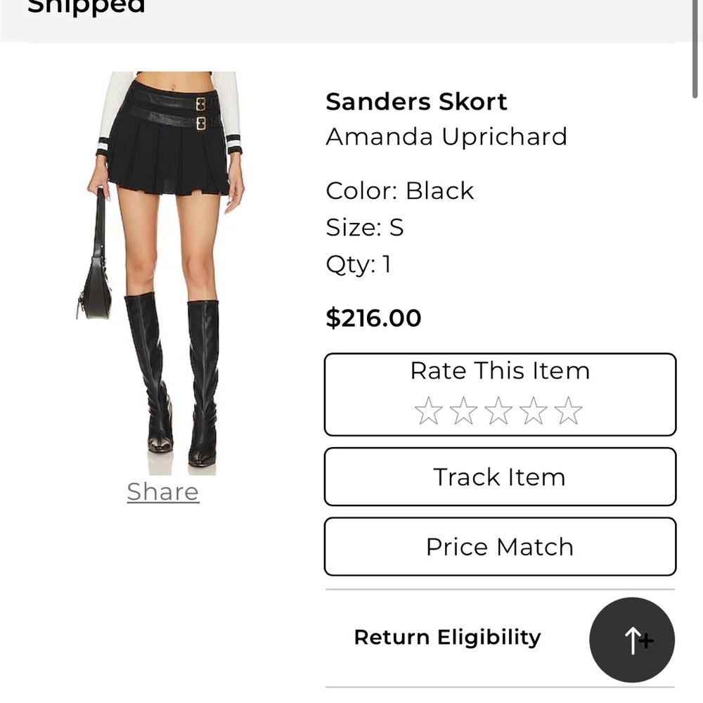 Amanda Uprichard Black Pleated Skort